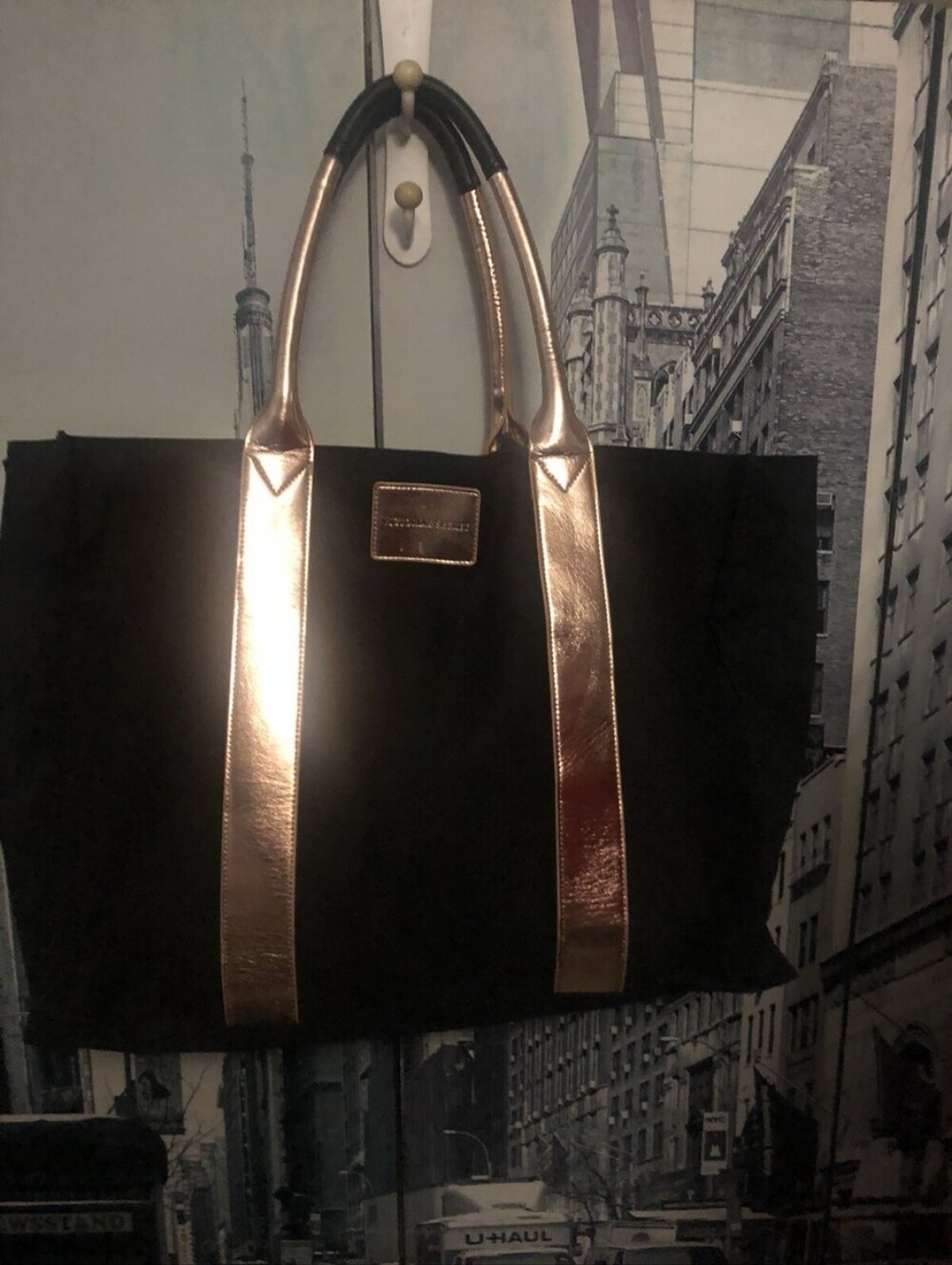 Victoria's Secret Black Tote with Rose Gold Straps